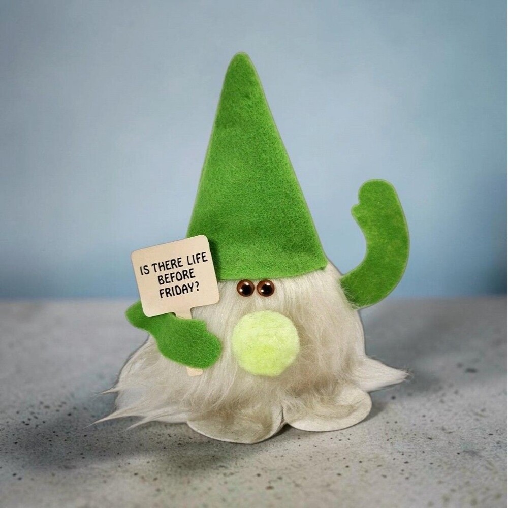 Vintage 1985 Gnome Plush Funny Desk Decor Is There Life Before Friday Green Hat